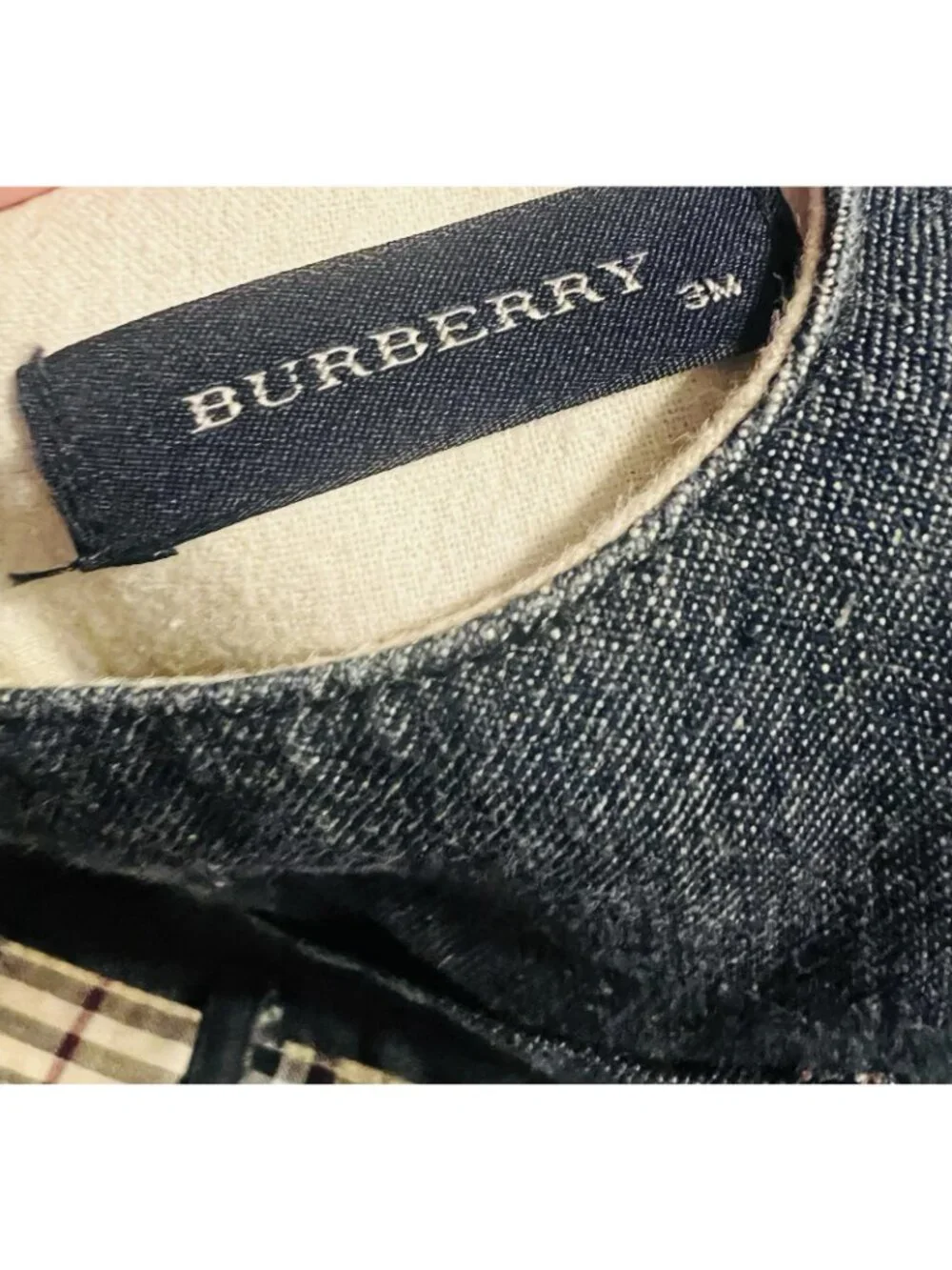 Burberry Baby Girls 3 Months Sleeveless Denim Blue Jeans Dress Check Belt CWF - Picture 4 of 6